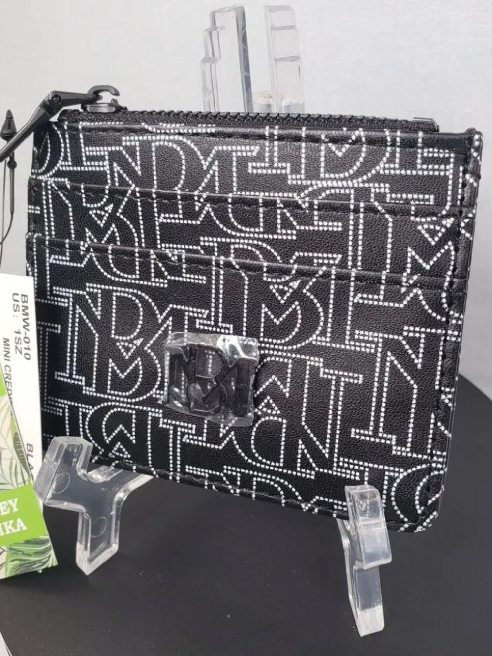 Badgley Mischka Black White Logo Monogram Mini Credit Card Holder Coin Wallet